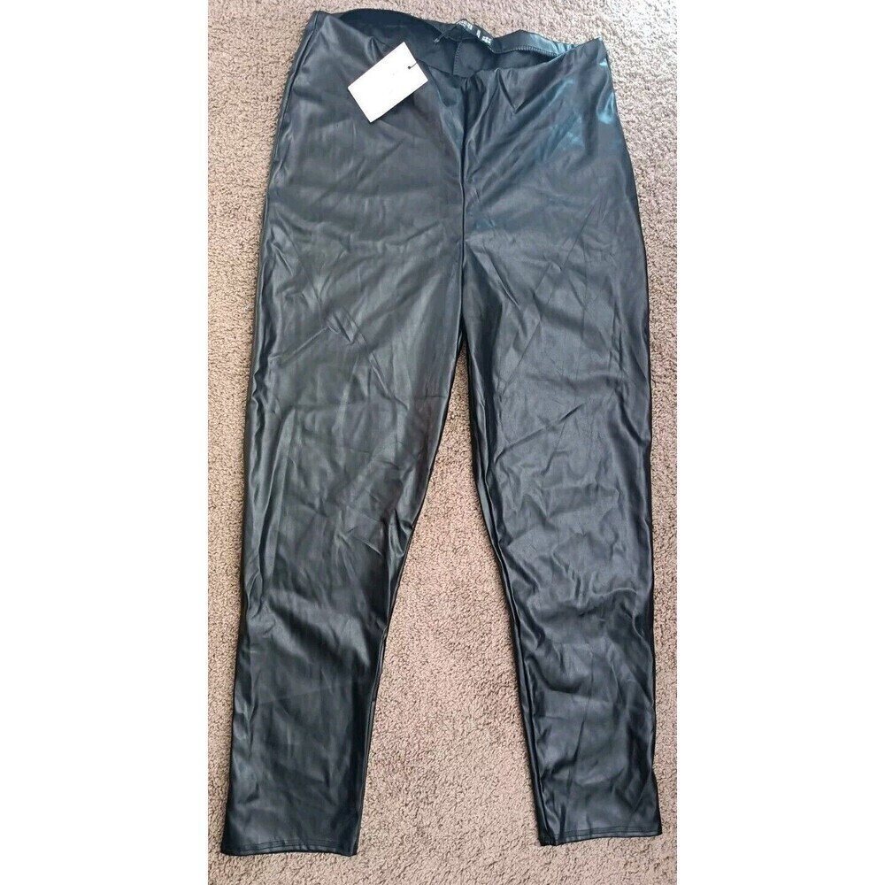 Missguided Plus Womens Faux Leather Leggings Size US 14 UK 18 Black Stretch New